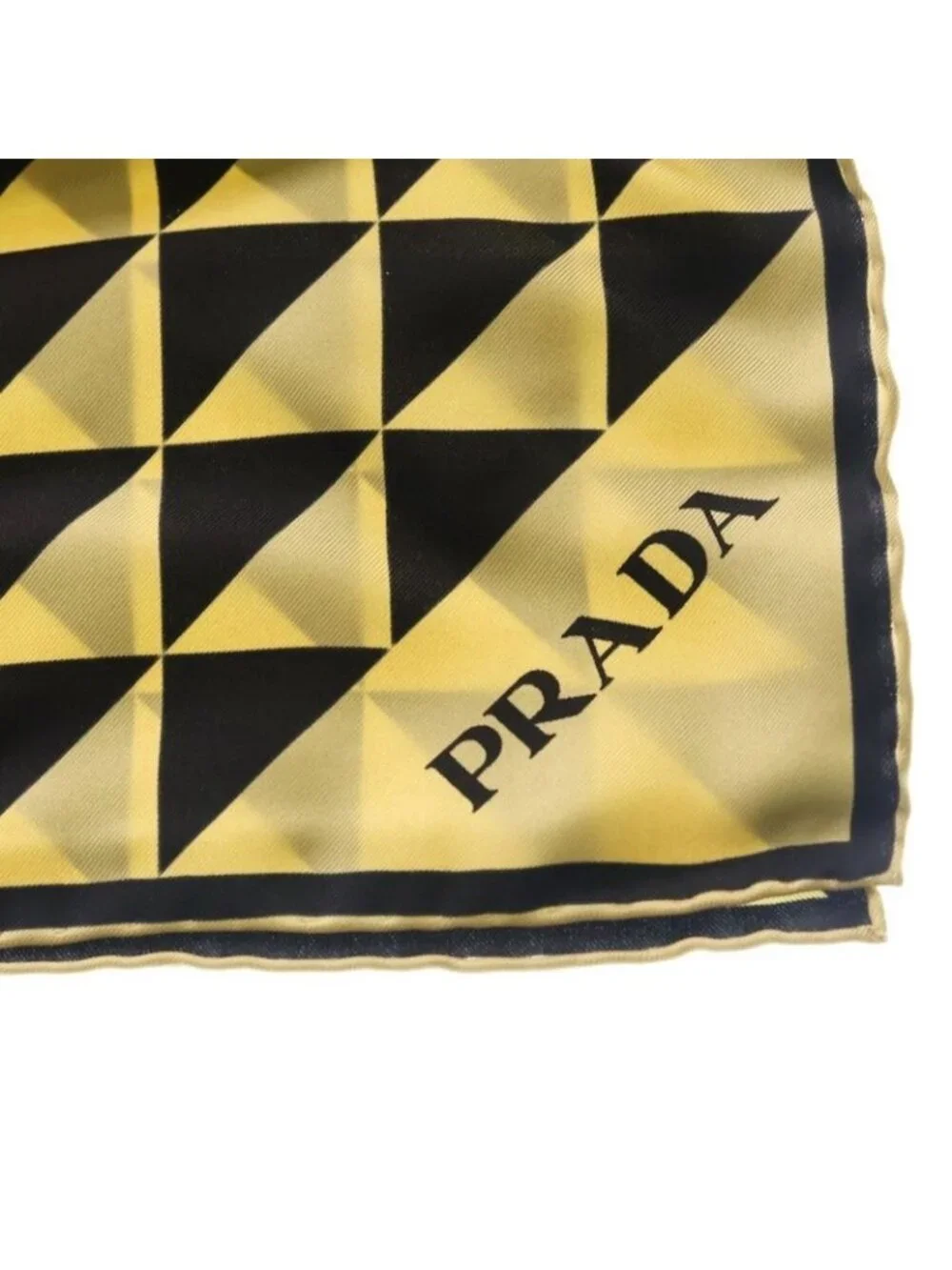 Prada Triangle Logo Print Silk Twill Scarf Black Gold - Picture 3 of 6